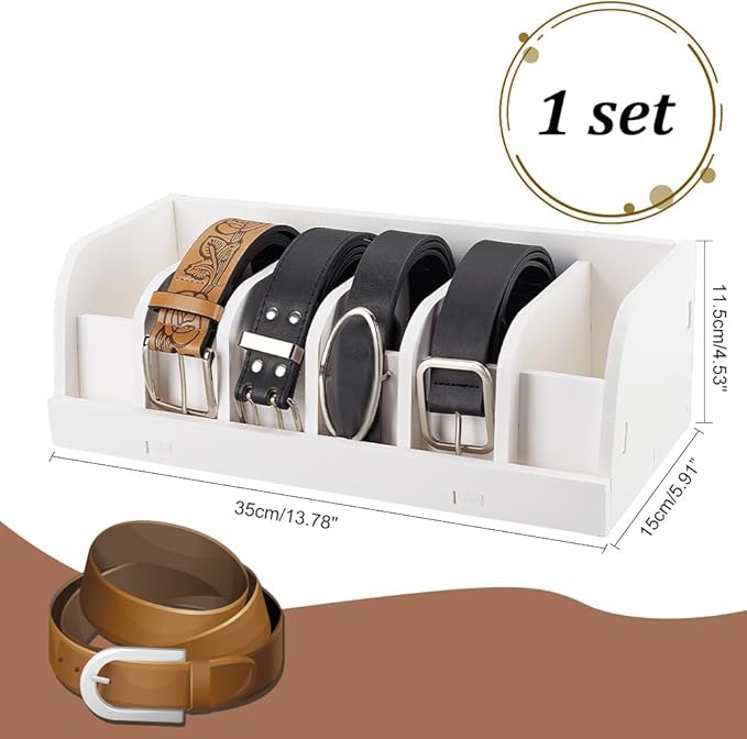 PH PandaHall Belt Storage Holder, 6 Compartments Belt Container Organizer White Belt Display Case Belt Organizer for Closet and Drawer Belt Storage Organizer Display for Men Women 1.93 Inch Wide