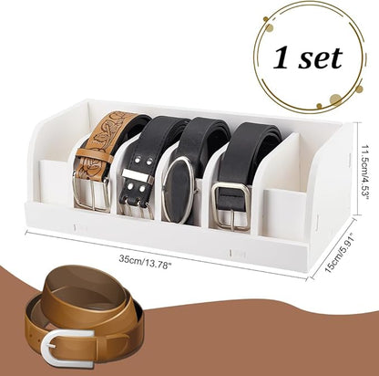 PH PandaHall Belt Storage Holder, 6 Compartments Belt Container Organizer White Belt Display Case Belt Organizer for Closet and Drawer Belt Storage Organizer Display for Men Women 1.93 Inch Wide