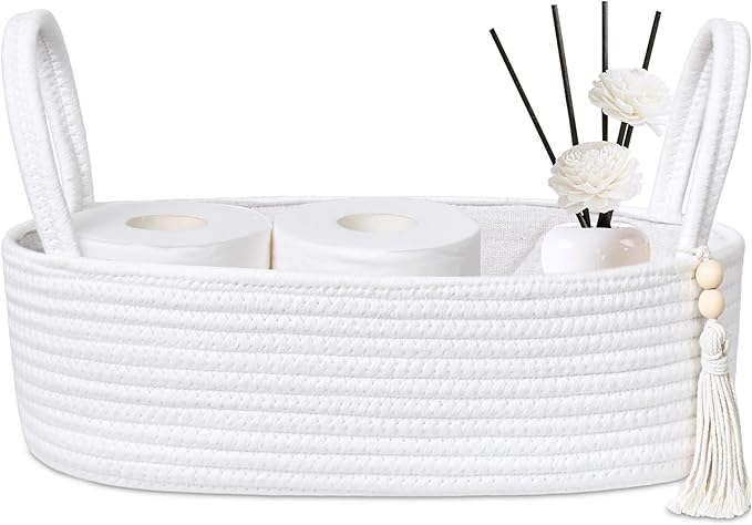 ABenkle Small Storage Basket, Jute Rope Woven Toilet Paper Tray Organizer for Toilet Tank Top, Boho Bathroom Decor Holder for Shelf Bedroom Living Room -13x6x4 Inches