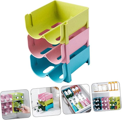 DECHOUS 3pcs Stackable Refrigerator Storage Rack Beer Can Storage Box for Kitchen Wine Containers Easy to Clean Beverage Organizer