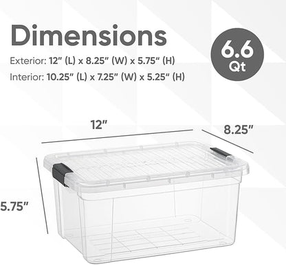 Superio Storage Bins with Lids- 2 Pack, 6.6 Qt Clear Boxes for Organizing, Stackable Plastic Containers- BPA Free, Non-Toxic, Odor Free, Organizer for Home, Office, Dorm