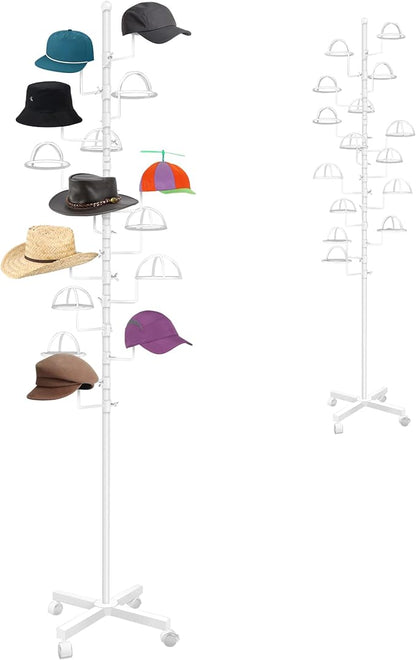 Montex Hat Rack Stand 15 Hooks, Hat Display Stand Metal, Hat Display for Stores, 15 Customizable Circular Hooks (White)