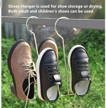 Leoyoubei 10 Pack Stainless Steel Shoes Hanger Drying Rack for Dehumidifying Hanging Leather Shoes,Double Hook Design Drying Shelf Storage Organizer,Closet Organizer Storage