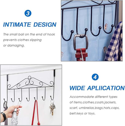 Over the Door Hooks for Hanging, Door Hanger Organizer, Over Door Towel Rack Hanger Coat Rack Hooks for Clothing, Anti-Rust Overdoor Organizer Rack with 7 Hooks for Bathroom Bedroom Hat Purse Robe