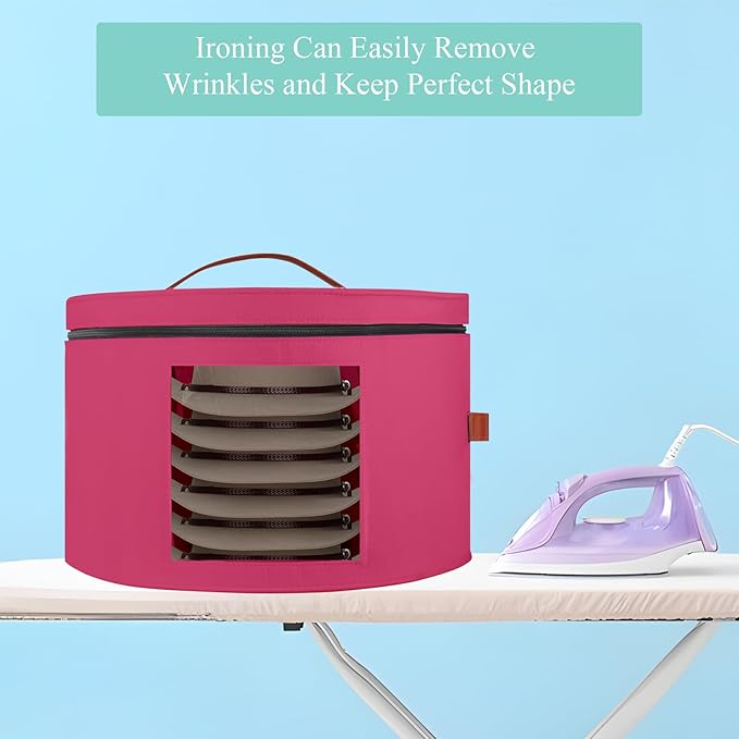 Hat Box,Hat Storage Box,Stackable Round Brim Hats Organizer Bag Container for Closet,Travel Hat Boxes for Women, Cowboy Hat Organizer, FoldableTravel Cap Boxes (09-Rose Red, 16.5" D x 10.5" H)
