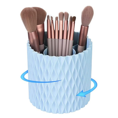 Makeup Brush Holder Organizer - 360° Rotating, 5-Slot Brush Cup for Cosmetics, Lipsticks, Pens | Vanity & Desk Organizer (Light Blue)