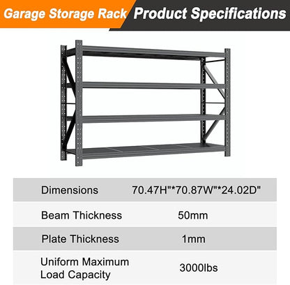 Garage Shelving 70.87" Wide Heavy Duty Storage Shelves Units and Storage,Metal Shelving Adjustable Shelves,Steel Garage Storage Rack,Industrial Utility Shelf Organization for Kitchen,Pantry