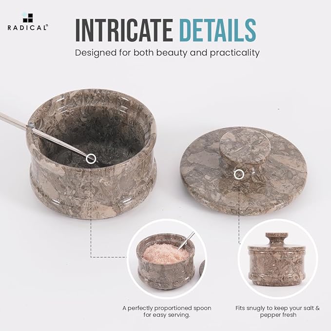 Radicaln Marble Salt Cellar with Lid 4" Inch Oceanic Handmade Salt Jar & Spice Storage Containers For Kitchen Countertop, Ideal Sugar Bowl & Salt dish For Table