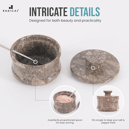 Radicaln Marble Salt Cellar with Lid 4" Inch Oceanic Handmade Salt Jar & Spice Storage Containers For Kitchen Countertop, Ideal Sugar Bowl & Salt dish For Table