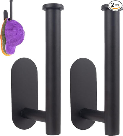Hat Racks for Baseball Caps, 2 Pack Stainless Steel Adhesive Hat Hanger Hooks Holder for Wall, Multi-Function Hat Storage Organizer Hanger, Hat Hooks Wall Mount for Closet Bedroom Storage, Black