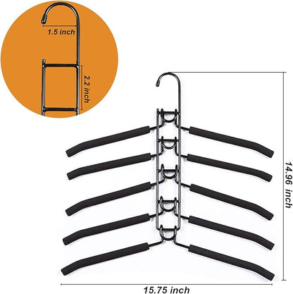 Clothes Hangers Space Saving: 4 Pack 5 in 1 Multi Layer Metal Hanger Racks Non-Slip Foam Padded Heavy Duty Thick Magic Hanger Closet Organizers and Storage for Coat Sweater Suit T-Shirt.