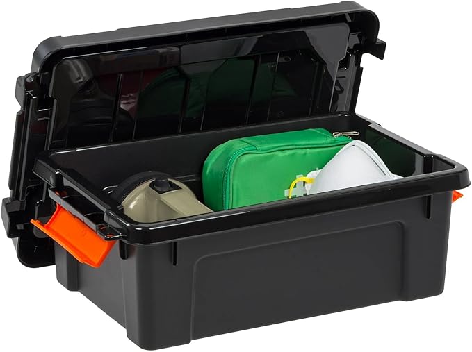 3 Gal. Heavy Duty Plastic Storage Bins with Lockable Lids - Stackable Latching Totes for Tools, Seasonal Items, Sports Equipment, Black