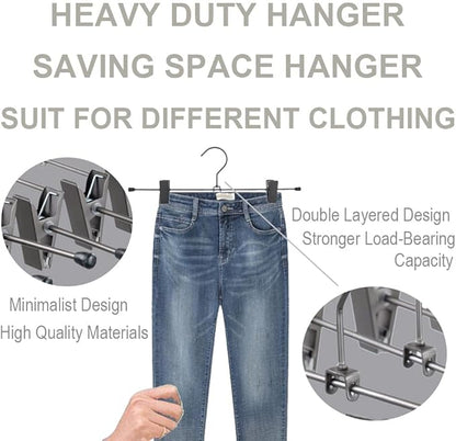 Pants Hangers 13.8" Dark Grey Skirt Clothes Rack with Clips Metal Clips Trousers Hanger Space Saving Slacks Hangers Durable and Sturdy Pants Display 30 Pack