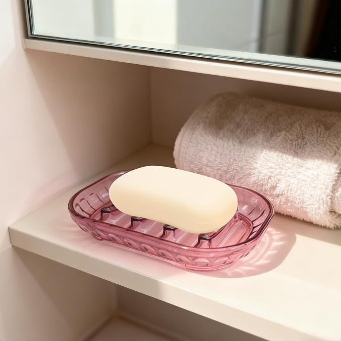 2-Pack Soap Dish Holder for Bar Soap, Bathroom Soap Dishes Soap Holder, Soap Saver Dry Stop Mushy Soap Tray for Shower Bathroom, Kitchen Sink,Pink