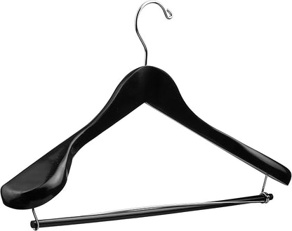 DEILSY™ Black Suit Hangers for Men with Non-Slip Pants Bar & 360° Swivel Hook - Smooth Finish Wooden Coat Hangers, Heavy Duty Wooden Hanger – Pack of 6