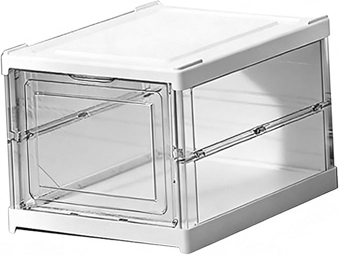 TARSHYRY Foldable Shoe Organizer, Stackable Shoe Rack with Transparent Door, Space Saving Bin Holder for Sneaker Container, Organizer for Boots, Heels, Sandals (1 Layer 10.04x13.58x7.68in)