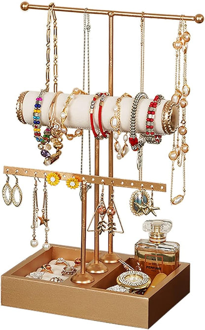 Jewelry Organizer Stand 3 Tier Hanging Jewelry Organizer for Earring Necklace Bracelet Holder Jewelry Ring Perfume Organizer Box Holder Storage (3-Tier Gold)……