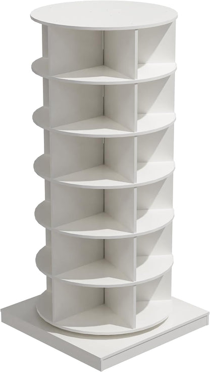 HomVent Rotating Shoe Rack, Wooden 6-Tier Spinning Shoe Rack Tower, Free Standing 360° Revolving Shoe Organizer Shoe Storage Shelf Can Hold Over 24 Pairs Shoes for Entryway Living Room (6-Tier, White)
