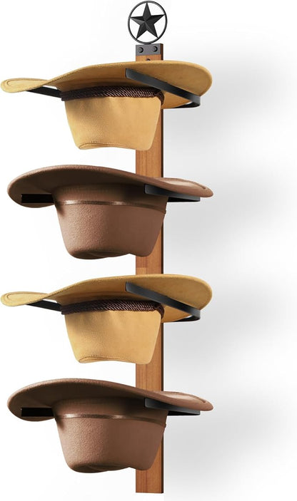 Cowboy Hat Rack, 4-Piece Western Hat Rack For Wall with Natural Wooden Board, Gift Cowboy Hat Holder for Wall Décor Keeps Original Shape of Hat