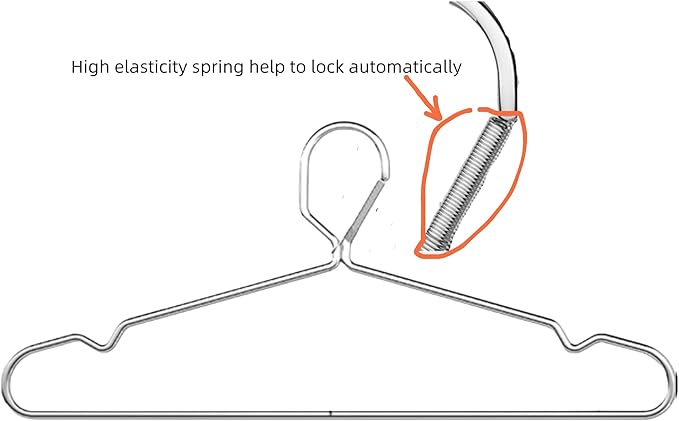 10 Pack 16.5” Wire Locking Hanger 4mm Lockable Hangers Stainless Steel Slim Thin Heavy Duty Windproof Close Hook Metal Space Saving Hotel RV Clothes Hangers Silver
