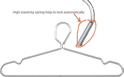 10 Pack 16.5” Wire Locking Hanger 4mm Lockable Hangers Stainless Steel Slim Thin Heavy Duty Windproof Close Hook Metal Space Saving Hotel RV Clothes Hangers Silver