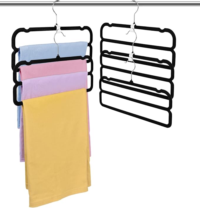Velvet Pant Hangers, Felt Trouser Hangers for Women and Men, Heavy Duty, Space Saving, 13.77"(L) Slim Double Non-Slip Hanger, 360° Swivel Multiple Flocked Jean Hangers for Adult Teen 10 Pack (Black)