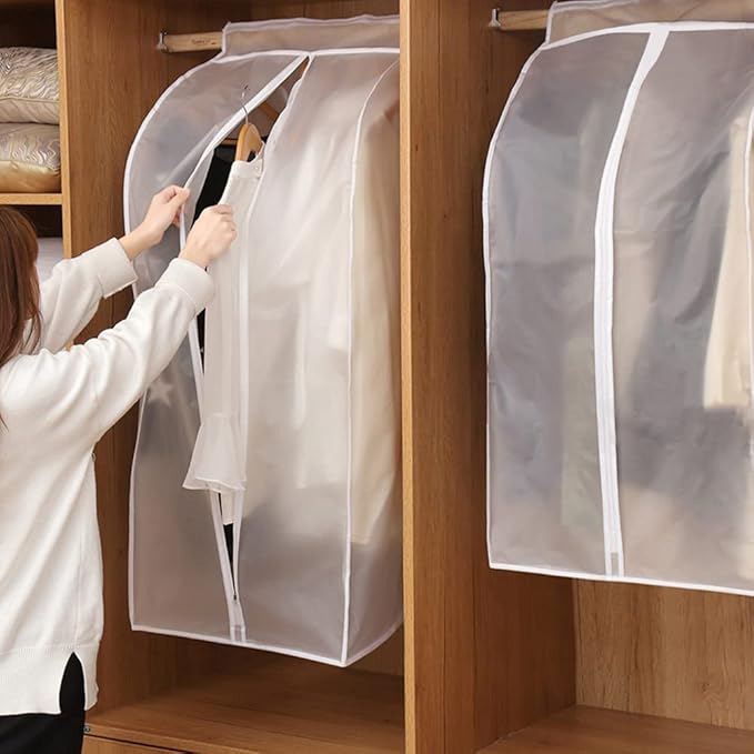 Garment Clothes Cover Protector Hanging Garment Storage Bag Translucent Dustproof Waterproof Hanging Storage Bag for Wardrobe with Full Zipper