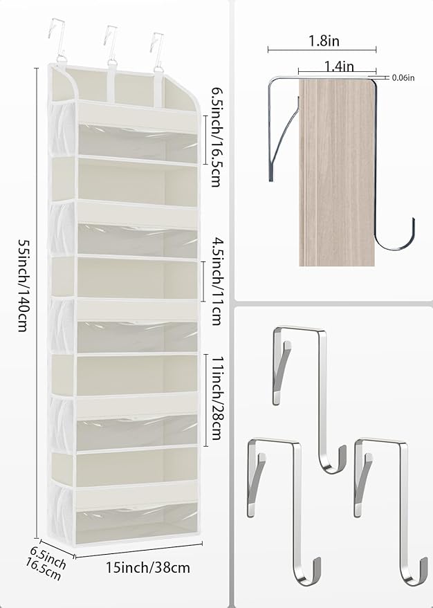 TAHAVICE 1 Pack Over The Door Storage Organizer with 5 Pockets 10 Mesh Pockets, 44 lbs Weight Capacity Door Hanging Organizers and Storage for Bedroom,Bathroom,Nursery,Kidroom,Babyroom