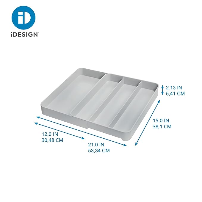 iDesign Eco Recycled Plastic Expandable Drawer Organizer Utensil Tray, Gray
