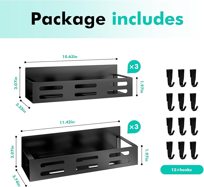SETBAOO 6 Pack Magnetic Spice Rack for Refrigerator Set, Black Magnetic Shelf and Fridge Kitchen Cabinet Organizers Storage Seasoning Organization Mini Shelves.