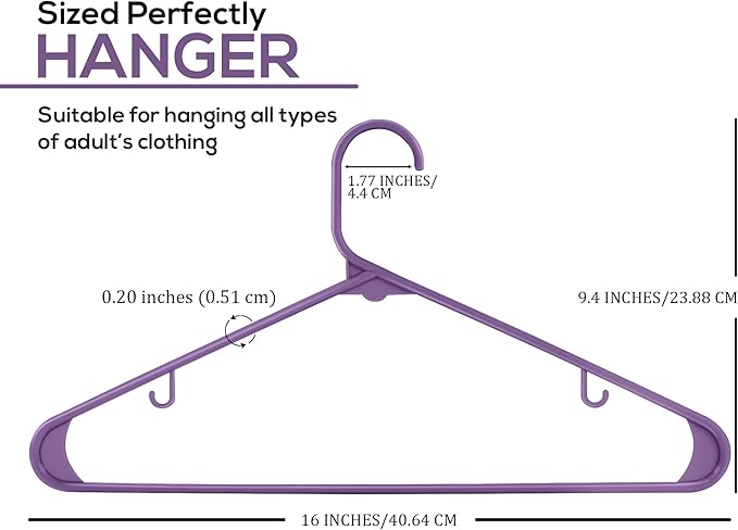 Utopia Home Plastic Hangers 200 Pack - Clothes Hanger with Hooks - Durable & Space Saving Coat Hanger - Heavy Duty Purple Hangers - Skirt Hangers