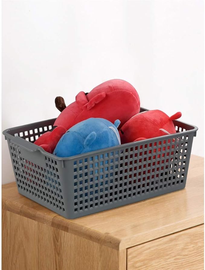 Ggbin Plastic Basket for Organizing, Grey Basket Bins, 13.8"x10.2"x5.7", Set of 3