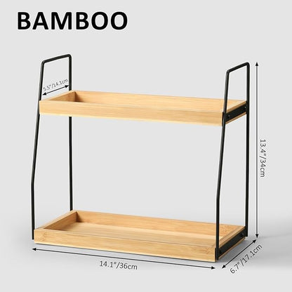 Bamboo Bathroom Counter Organizer, Wooden Bathroom Sink Countertop Organizer, 2 Ties Vanity Counter Top Shelf, Dresser Skincare Storage Rack