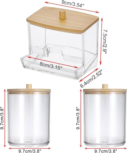 Hipiwe 3 Pack Acrylic Bathroom Apothecary Jar Clear Qtip Holder Dispenser with Lid Plastic Canister Set Bathroom Accessories Storage Organizer for Cotton Round Floss Picks
