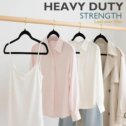 ManGotree Velvet Coat Hangers with 360° Swivel Gold Hook, Non-Slip Felt Suit Hangers, Ultra-Thin Space Saving Clothes Hanger for Jacket, Sweater, Shirt, Dress, Pants (66 Pack, Black)