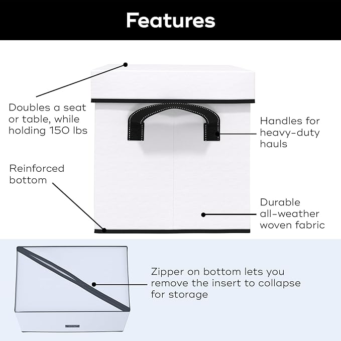 SCOUT Rump Roost LG - Large Lidded Storage Bin with Handles, Collapsible, Stackable, Doubles as Seat or Table, Holds 90 Lbs