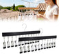 Closet Organizer with 10 Clips, Space Saving Hanging Closet Organizer, Space-Saving Hat Scarf Clothespins for Jeans Skirts Socks Pant Hangers with Clips (2, black-12 Clamps)