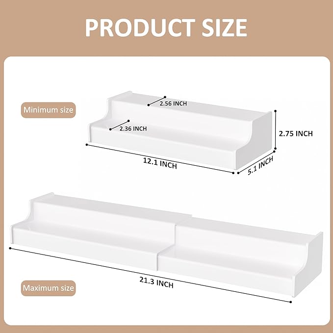 Sezanrpt Expandable Spice Rack Cabinet Organizer 2 Tier, White Kitchen Counter Display Shelf, Seasoning Organizer for Cabinet, Moisture Resistant