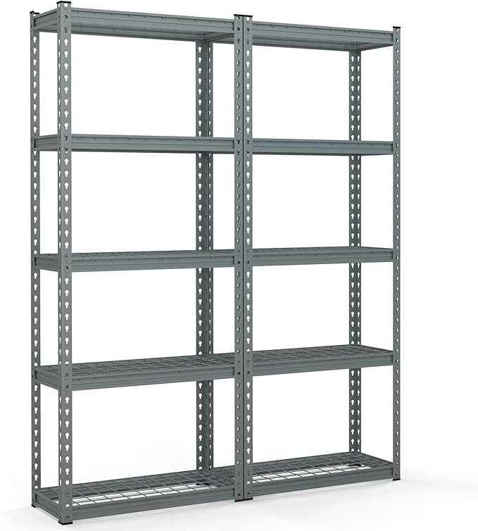 Goplus 5-Tier Metal Shelving Unit, 2 Pack Heavy Duty Wire Storage Rack with Anti-Slip Foot Pads, Height Adjustable Shelves for Warehouse, Kitchen, Living Room, Garage, 12" D x 27.5" W x 66" H