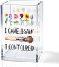 I Came I Saw I Contoured Acrylic Cosmetic Holder, Funny Floral Makeup Brush Holder Gifts for Cosmetologist Women Girls, Bathroom Vanity Storage for Make up Brushes, Vanity Desk Accessories
