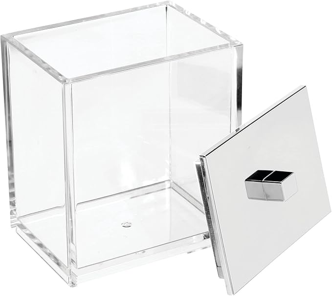 mDesign Plastic Rectangle Apothecary Canister - Organizer for Bathroom Vanity Countertop Shelf Decor - Holds Cotton Swabs, Soap, Makeup, Bath Salts - 2 Pack- Lumiere Collection - Clear/Chrome