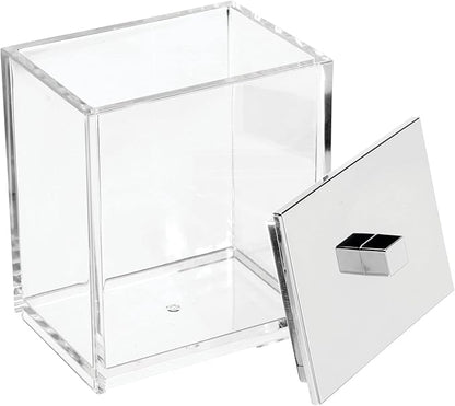 mDesign Plastic Rectangle Apothecary Canister - Organizer for Bathroom Vanity Countertop Shelf Decor - Holds Cotton Swabs, Soap, Makeup, Bath Salts - 2 Pack- Lumiere Collection - Clear/Chrome