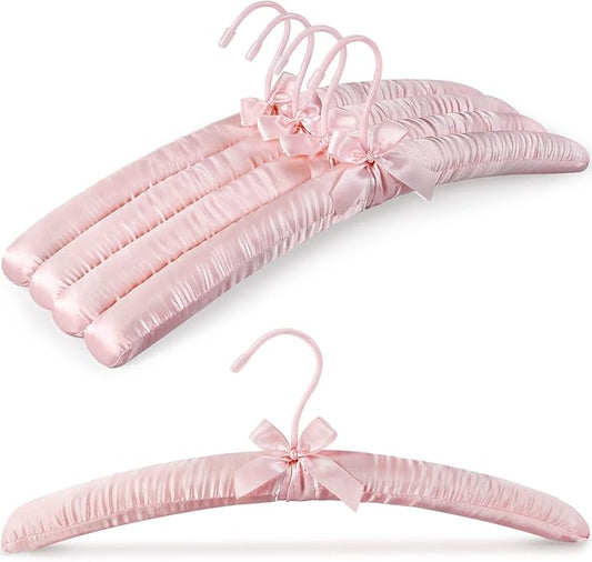 TOPIA HANGER Padded Hangers for Women Clothing,17-inch Satin Hangers 5 Pack Thick Foam Padded No Shoulder Bump for Sweaters, Coat, Blouses, Dresses-Pink,CT18P