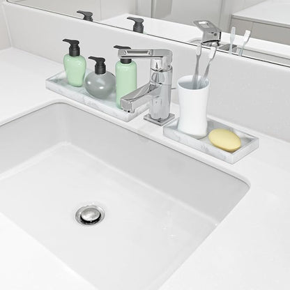 2 Packs Silicone Bathroom Vanity Tray Large 11.8" ＆ Small 7.8" Set - Rectangle Shatterproof Flexible Bathroom Tray for Soap Dispenser, Tissues, Candles, Towel, Plant, Perfume Key
