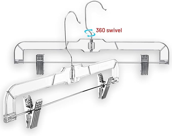 DEILSY™ Skirt Hangers Pants Hanger with Clips Hanger Shorts Clear Plastic Clothes with 2-Adjustable Clip Non-Slip Clothes Perfect for Pant, Pack of 25