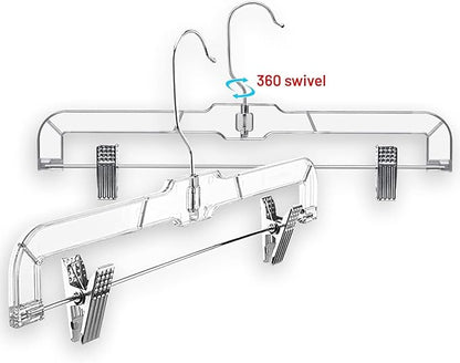DEILSY™ Skirt Hangers Pants Hanger with Clips Hanger Shorts Clear Plastic Clothes with 2-Adjustable Clip Non-Slip Clothes Perfect for Pant, Pack of 25