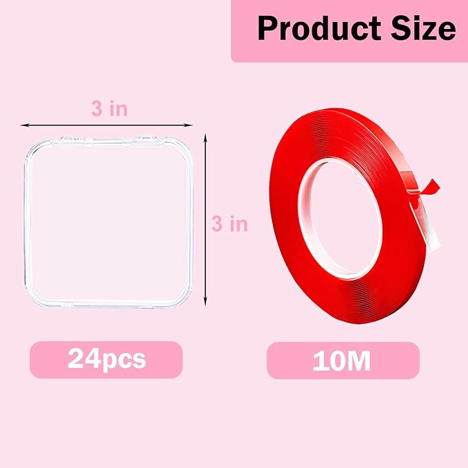 24pcs Press on Nail Storage Box with 10M Adhesive Double Sided Tape Acrylic Nail Display Box Artificial False Nail Box Organizer Fake Nail Case Transparent Nail Packaging Boxes for Nail Salon