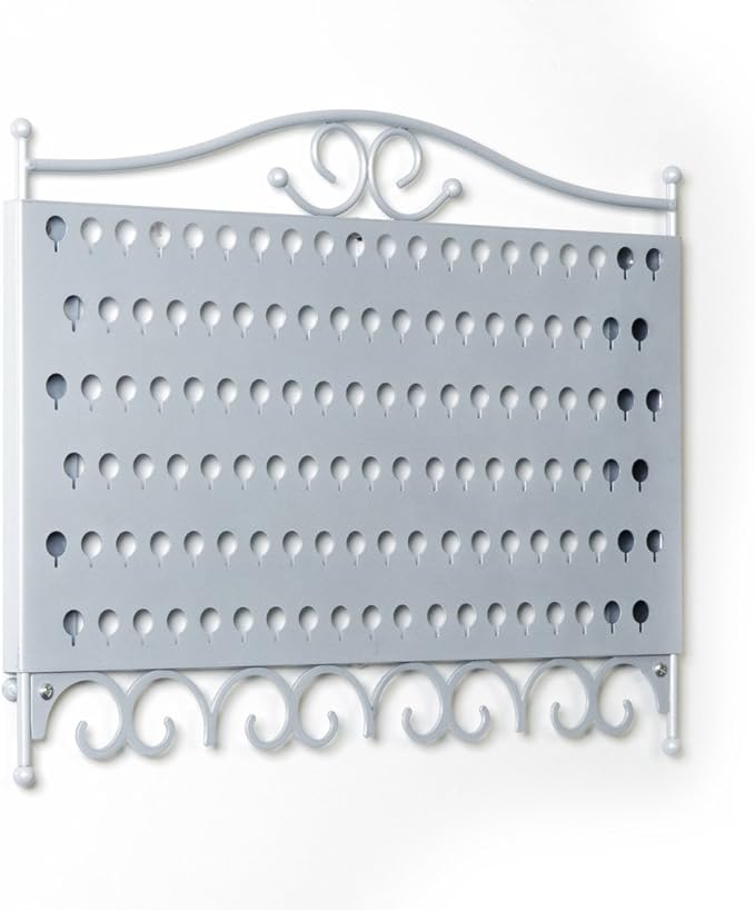 Mango Steam Wall Mounted Closet/Wardrobe Display Hanger Organizer for Jewelry & Earrings With Hooks for Necklaces, Bracelets, Accessories - Silver