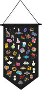 Kunyeah Wall Hanging Brooch Organizer Storage Case Colorful Canvas Pin Board Stand Enamel Pin Badge Hanging Holder Display Banner Earrings Collection Holder - Pins No Included (Black)