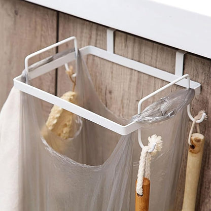 minkissy 2pcs Kitchen Trash Bag Holder Rack, Iron Garbage Storage Organizer for Cabinet Door, Hanging Trash Bag Rack for Kitchen Waste Management, Black and White